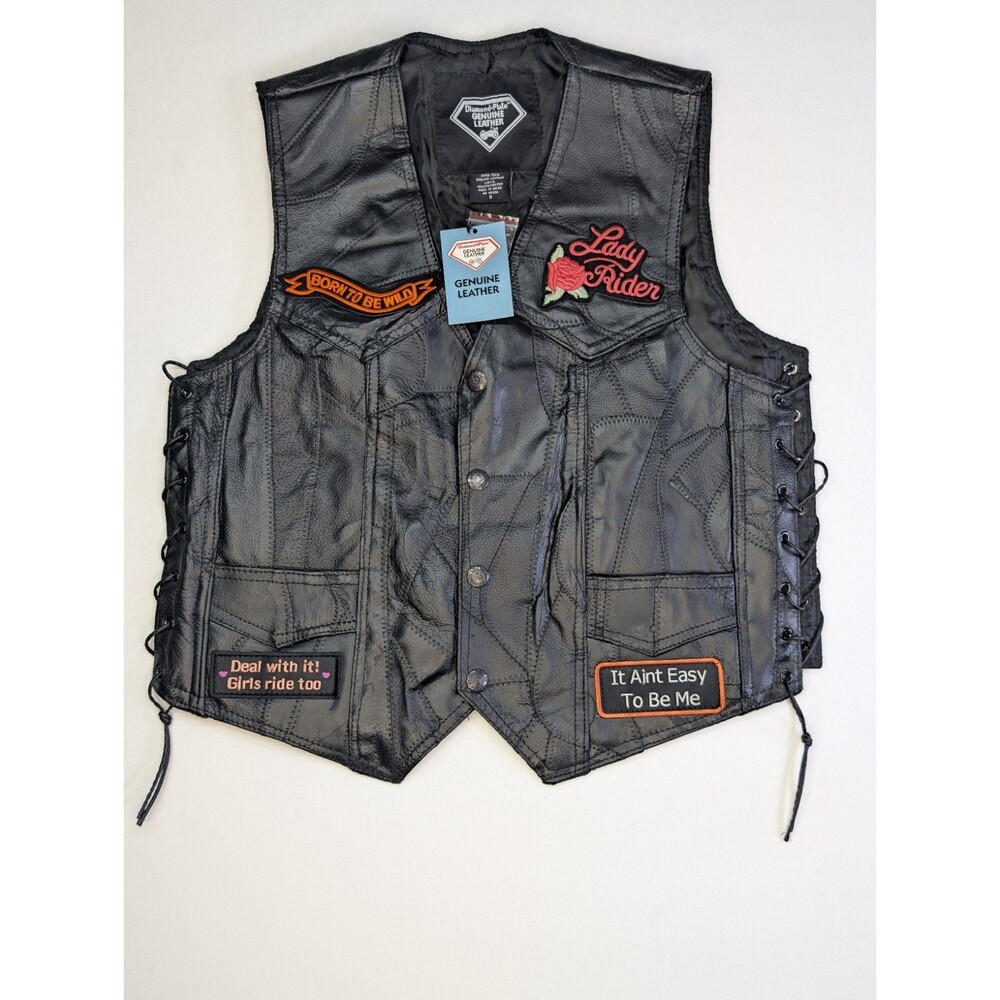 Diamond Plate Ladies Rock Design Genuine Leather Biker Vest Small NWT Motorcycle